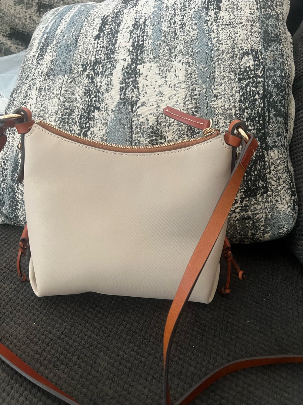 Neutral Cream Crossbody with Tan Leather Strap